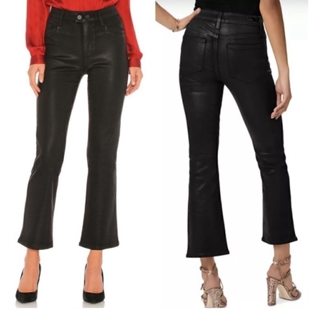 Paige Claudine Black Jeans Coated Cropped Flare Wide Leg Size 25